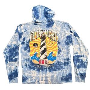 Simply Southern Sz XL BE THE LIGHT Blue Tie Dye Hoodie T Shirt Lighthouse Cotton